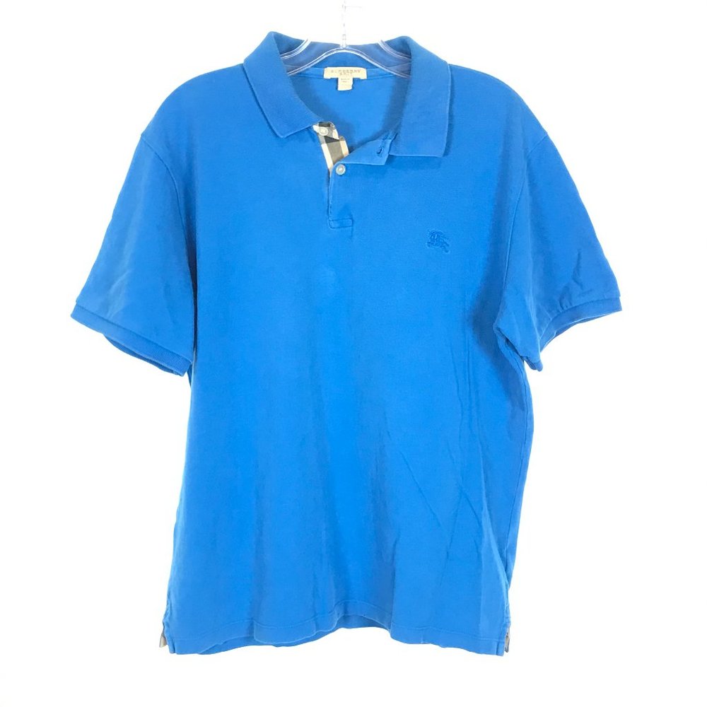 Mens Size Large Burberry Brit Turquoise blue Pique Knit Polo Shirt Top
